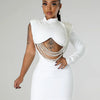 Fashiona sexy women's slim fit solid color one shoulder elegant dress pearl string party half high neck hip hugging mini dress