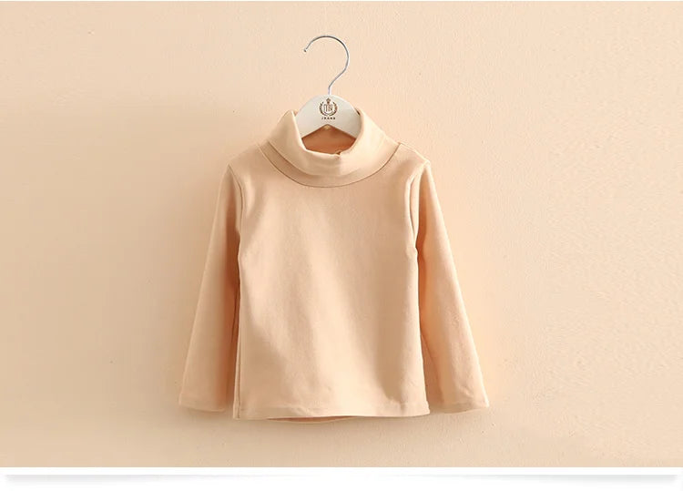2025 Spring Autumn 2-10 Years Children'S Candy Color Sweet Long Sleeve High Neck Unisex Kids Girl Boy Basic Turtleneck T-Shirt