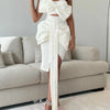 VGH Strapless Slim Solid Sets For Women Sleeveless High Waist Patchwork Bow Top Irregular Sexy Mini Two Piece Set Female Clothes
