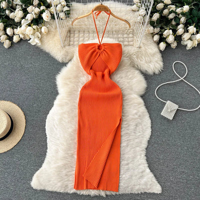 YuooMuoo Chic Fashion Sexy Paket Hüften Split Strick Sommerkleid 2025 Damen Schmal Elastisch Bodycon Partykleid Streetwear Outfit