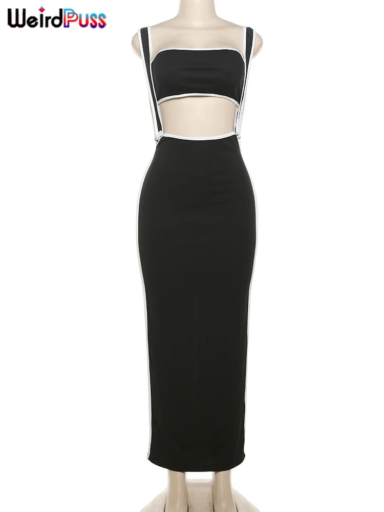 Weird Puss Summer Trend 2-teiliges Set Damen Weißer Saum Trägerloses Oberteil + Trägerkleid Elastische Streetwear-Outfits