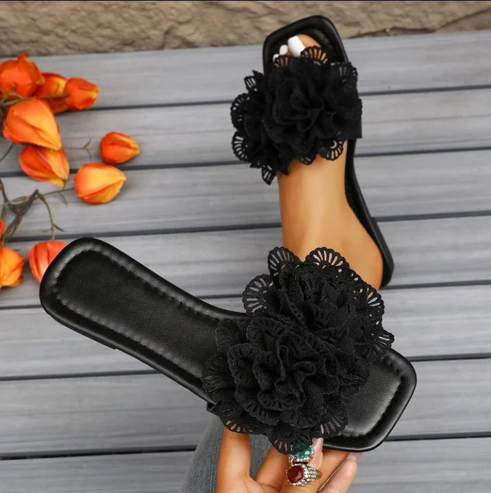 Fashion New Women'S Sandals Square Toe Flat Shoes Summer Simple Flip Flops Women'S Home Slippers Women'S Beach Shoes Casual Shoe