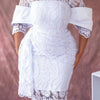White Lace Dresses for Women Vintage Crew Neck Embroidery Tunic Package Hip Retro Elegant Midi Dress Holiday Party Wedding Gowns