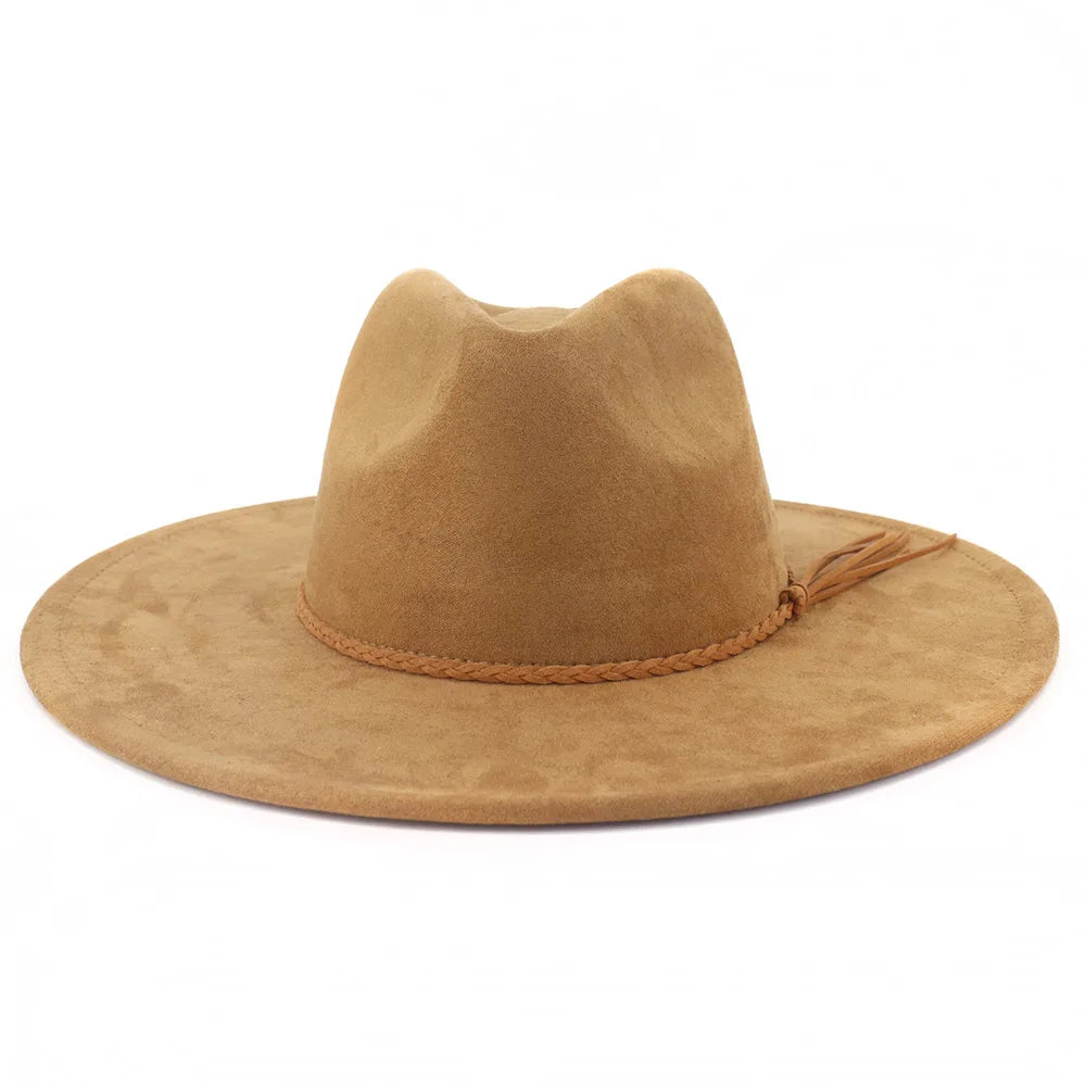 Suede Top Hat 9.5cm Wide Brim Fedora Hat Men Women Autumn Winter Felt Jazz Hats Classic Church Fedoras Chapeau Sombrero Mujer