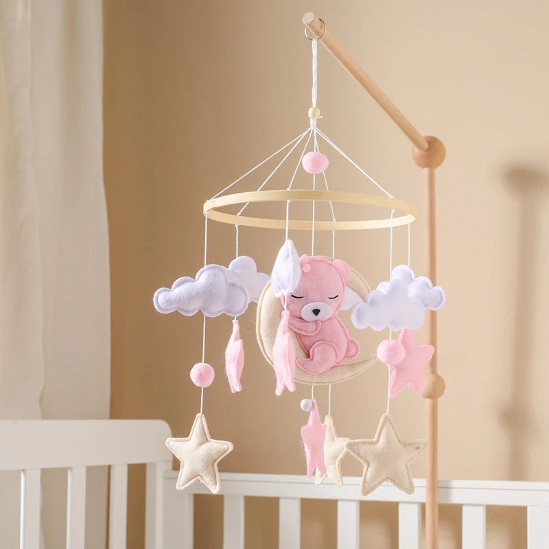 Baby-Kinderbett-Mobile-Rassel-Spielzeug 0-12 Monate Säugling Weicher Filz Teddy Samt Rosa Bär Bettglocke Hängendes Spielzeug Halterung Babybett Mädchen Spielzeug