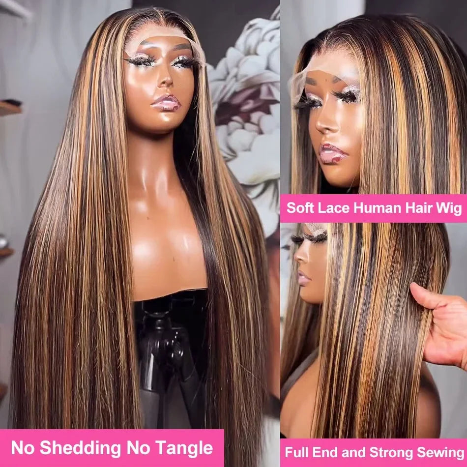 Highlight Front Wigs Human Hair Pre Plucked Hairline 4/27 5x5 Glueless Lace Straight Wig Human Hair Wigs For Women 250 Density