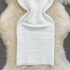 White/Black Sexy Summer Knit Strap Dress Women Tank V Neck Elatic Waist Bodycon Sundress Female Beach  Midi Dress