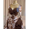 CM.YAYA Women Tie Dye Print Cascading Ruffles Bell Long Sleeve Bodycon Ruched Draped V-neck Dress Vacation Beach Holiday Dresses