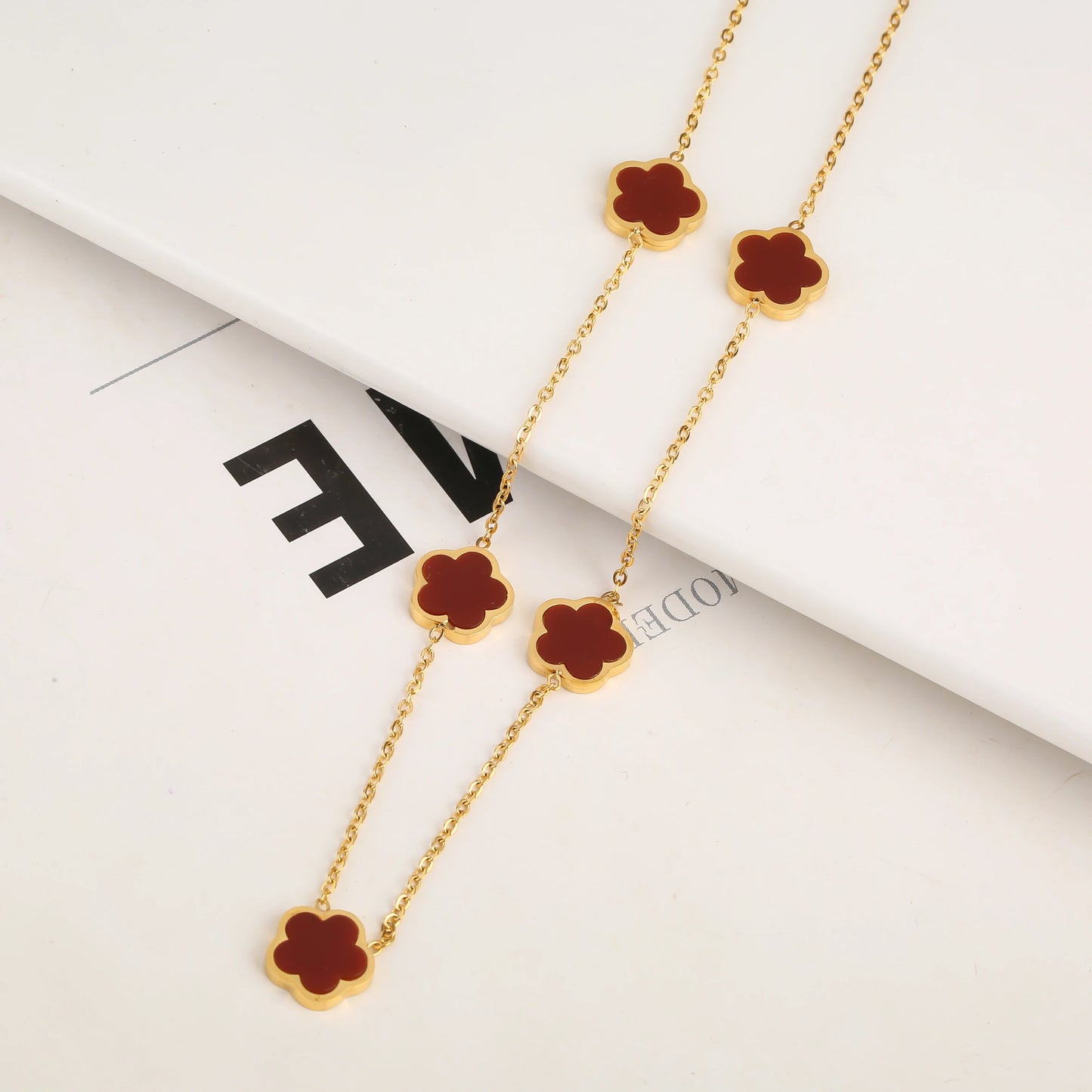 Stainless Steel Non Fading Minimalist Creative Plant Live Leaf Petal Flower Pendant Necklace Earrings Bracelet Jewelry Set
