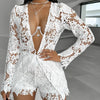 Women Sexy Short Sets Hollow Out Top Lace Spliced Full Sleeve Cardigan Solid Elegant Slim Fit Shirts High Street Summer 2024
