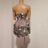 Sparkly Gold Rhinestone Sequins Sexy Strapless Mesh See Through Mini Dress Women Eveing Birthday Party Nightclub Stage Costume