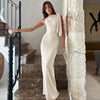 Hugcitar Fashion Solid O Neck Sleeveless Patchwork Sexy Bodycon Maxi Prom Dress Summer Women Clothes Party Festival Club Y2K