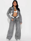 Streetwear Denim 2 Piece Sets Women Outfit Autumn Clothes Women Long Sleeve Jean Short Jacket Straight Jeans Pant Sets Tracksuit