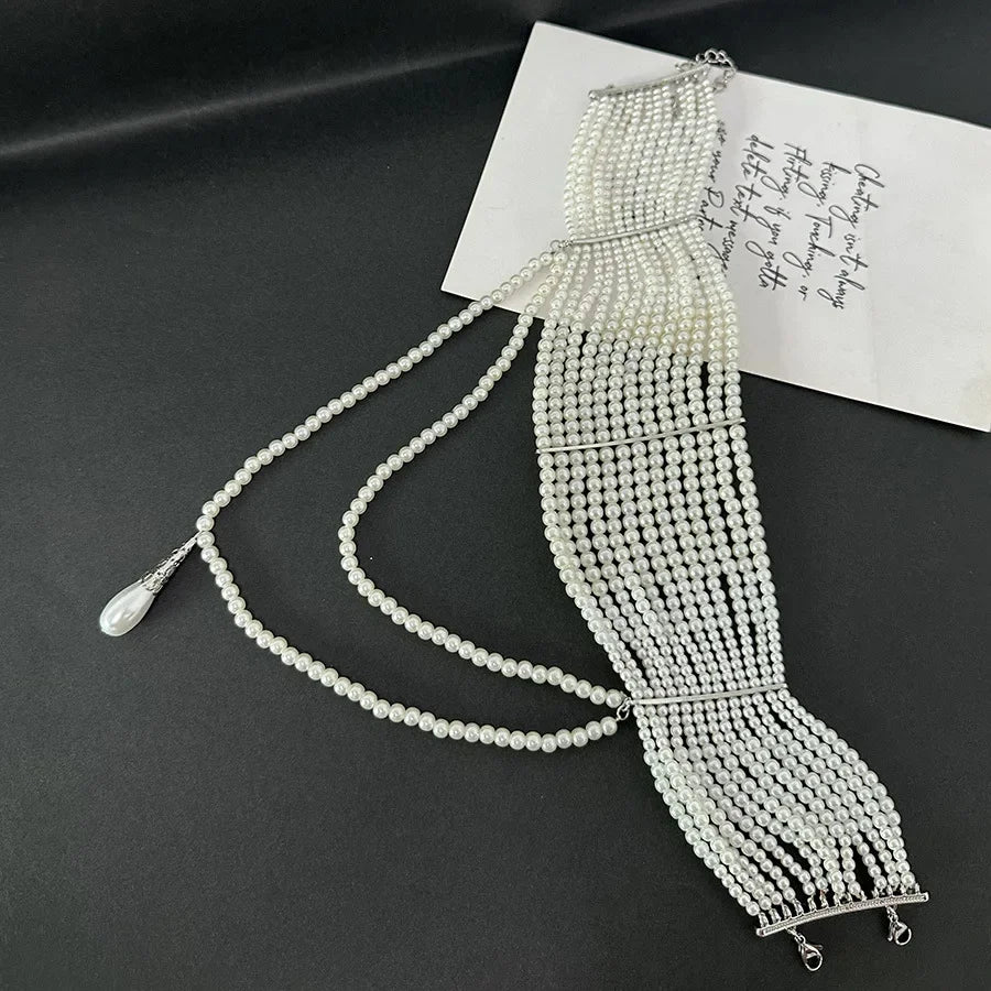 Vintage Handgemachte Mehrlagige Perlen Quasten Choker Halskette