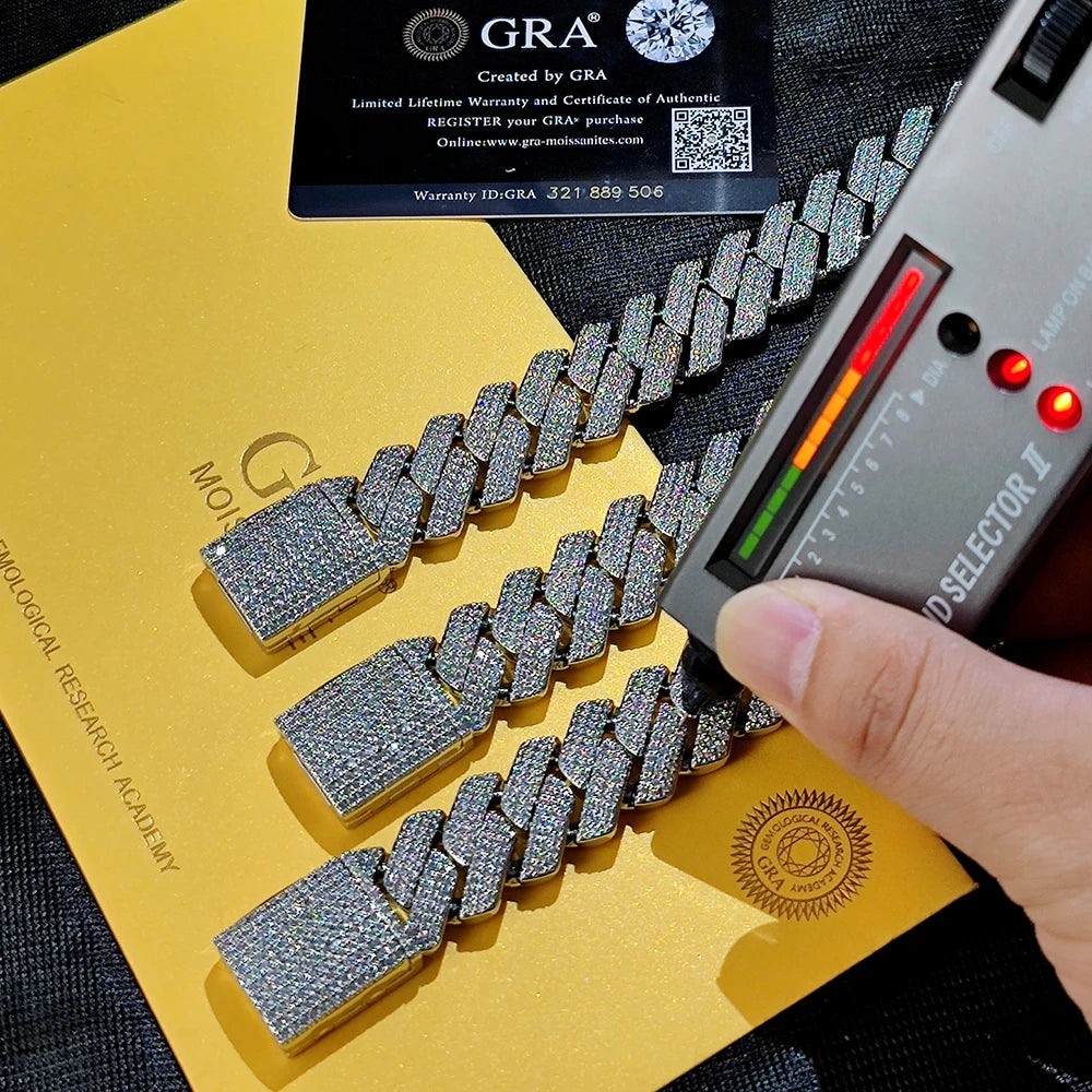 Pass Diamond Test Hip Hop Jewelry VVS1 Stone Shiny 2row 3row Men Women 925 Sterling Silver Necklace Moissanite Cuban Link Chain
