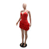 Damen Rüschen Ärmelloses Bodycon Mini-Faltenkleid Party Elegant Kurze Abendkleider Luxus Sexy Geburtstag Rotes Ballkleid