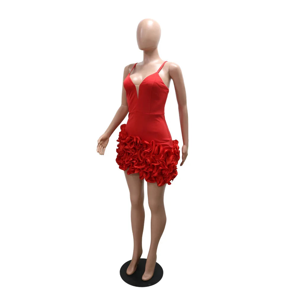 Damen Rüschen Ärmelloses Bodycon Mini-Faltenkleid Party Elegant Kurze Abendkleider Luxus Sexy Geburtstag Rotes Ballkleid
