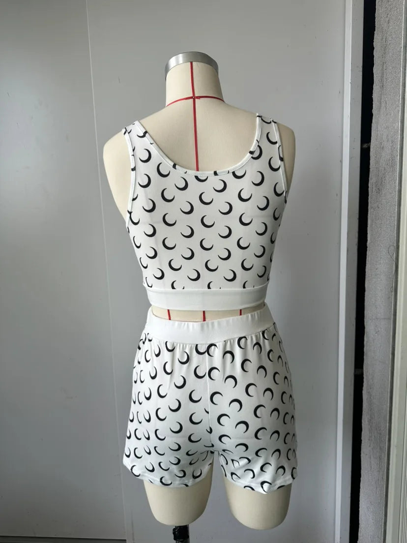 Three Sisters 2025 Summer Fashion Sexy Casual Holiday Beach Party Prom Woman Clothes Slimming Vest Print Ladies Two Piece Sets