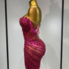 Women Sexy Sparkly Rhinestones Sequins Off The Shoulder Mesh Mini Dress Birthday Party Nightclub Dancer Stage PhotoShoot Costume