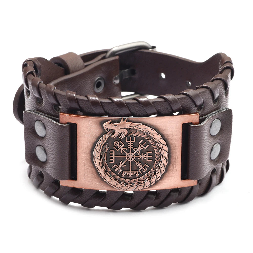 New Retro Wide Leather Pirate Compass Bracelet Men's Bracelet Celtic Viking Jewelry Compass Bracelet Accessories Party Gifts