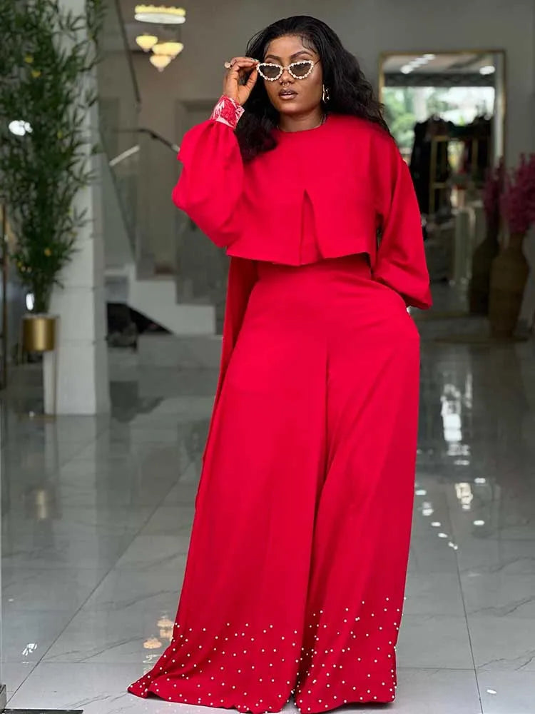 Frühlingskleidung für Damen, 2-teilige Sets Damen-Outfit, Laternenärmel-Anzug mit weiter Hose und Top, High Street Elegante Damen-Sets