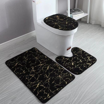 Toilettensitzbezug 3-teiliges Set Badematte Duschraum Bodenmatte Zuhause Badezimmer Anti-Rutsch Saugfähige Fußmatte Badewannen Dekor Teppich