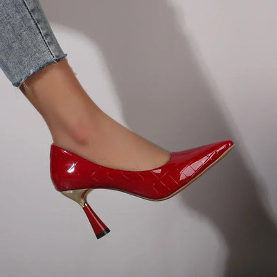 Schuhe Damen 2024 Trend Neue Sommer Rote Absätze Elegante Damen Schwarze Pumps mit Absatz Spitz zulaufende Pumps Kleid Leder Weiße Damenschuhe