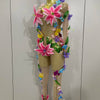 2025Sparkly Rhinestones 3D Flower Nude Mesh Transparent Jumpsut Women Evening Party Birthday Nightclub Performance Stage Costume