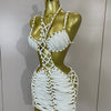2026 Women Sexy White Halter Neck Perspective Hollow Mini Dresses Summer Backless Nightclub Party Evening Club Performance Dress