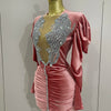 Luxury Sparkly Crystals Sexy Mesh White Velvet Short Dress 2025 Women Elegant Evening Prom Birthday Party Dresses Stage Costume