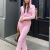 TARUXY Women Spring Outfits Casual Zipper Sweater Hoodie Set High Waist Flare Pants Suits Pink Knitted Womens Y2k Two Piece Set