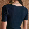 Damen V-Ausschnitt gestricktes Häkel-T-Shirt mit