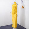 Elegant Ribbon Halter Dress Women Solid Off Shoulder Sleeveless Backless Slim Maxi Dresses 2025 Summer Autumn Party Robes Lady