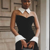 Nsauye Pullover Women Sexy Mesh See Through Turn Down Collar Night Club Dress Evening Party Summer Short Elegant Fashion Dress
