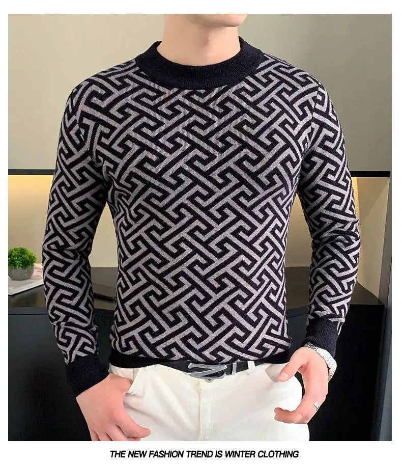Herbst Winter Samt Strickpullover Herren Langarm Rundhalspullover Slim Fit Business Freizeit Strickwaren Tops Herrenbekleidung
