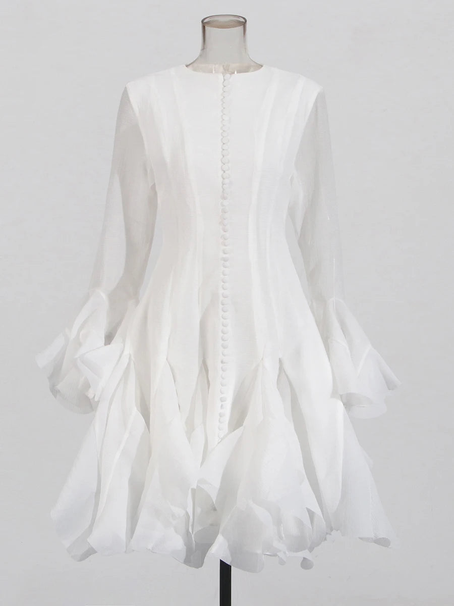TWOTWINSTYLE Damenkleid Unregelmäßig Gefaltet Patchwork Mode Lang Laternenärmel Tailliertes Minikleid 2024 Neue Kleidung