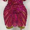 Women Sexy Sparkly Rhinestones Sequins Off The Shoulder Mesh Mini Dress Birthday Party Nightclub Dancer Stage PhotoShoot Costume