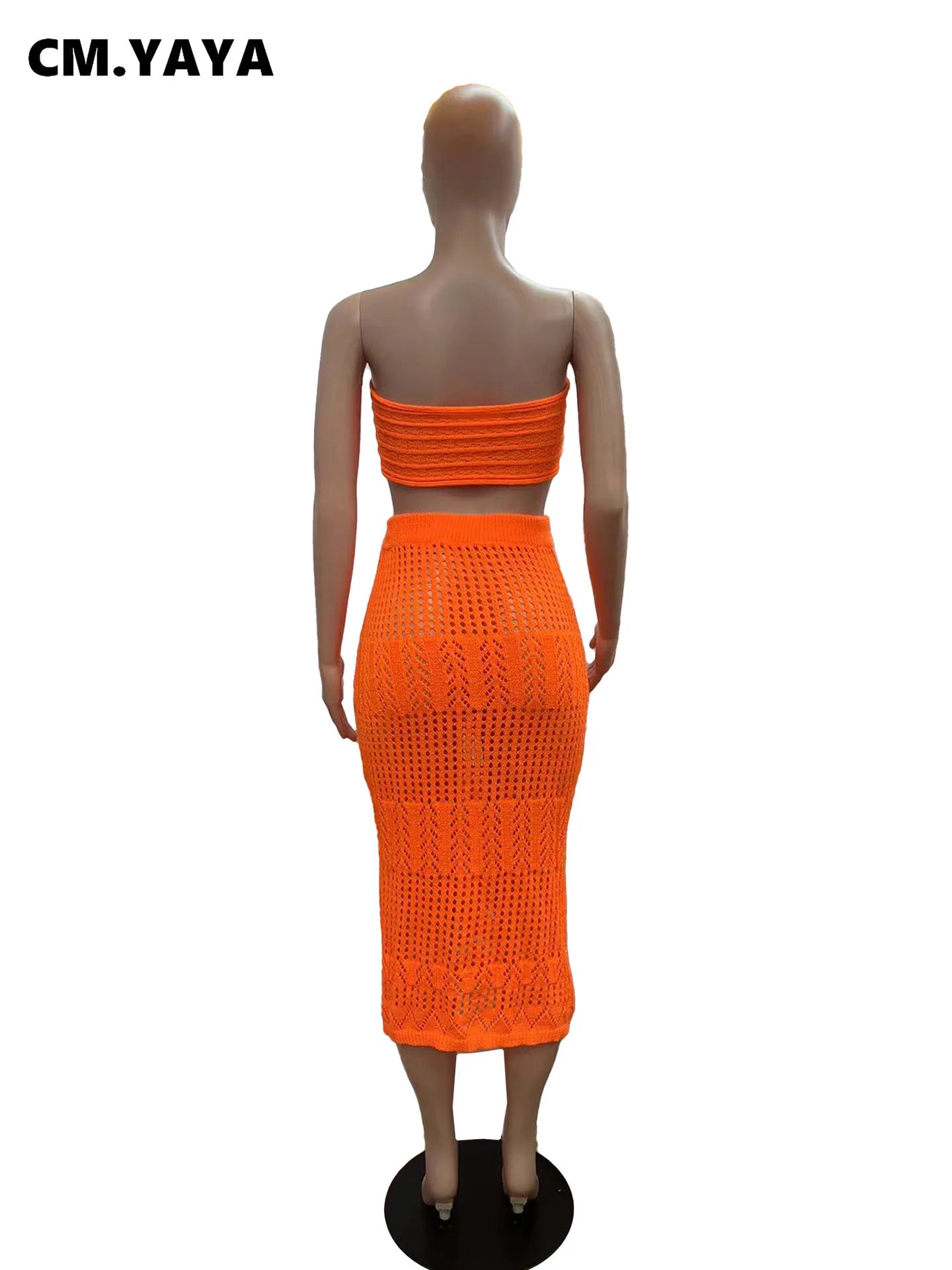 CM.YAYA Crochet Knitted Women's Sets Sleeveless Tops+ Skirts Suits 2024 Summer Two 2 Piece Set Outfit Beach Holiday Tracksuit