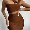 Damen Sommer sexy ausgehöhltes braunes Midi knielanges Bodycon-Bandagekleid 2023 Designer elegantes Abendpartykleid Vestido