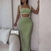 Weird Puss Summer Trend 2-teiliges Set Damen Weißer Saum Trägerloses Oberteil + Trägerkleid Elastische Streetwear-Outfits