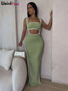 Weird Puss Summer Trend 2 Piece Set Women White Edging Strapless Tops+Shoulder Straps Dress Stretch Matching Streetwear Outfits
