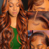 100% Human Hair 4/350 Highlight Ombre Body Wave 13x6 Lace Front Wig Ginger Orange Brown Colored Water Wave 13x4 Lace Frontal Wig