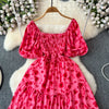 2024 Neues Sommer Blumenmuster Maxikleid Damen Vintage Eckiger Ausschnitt Geraffte Brust Schärpe Bandage Sommerkleid Partykleid