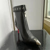 Gürtelschnalle Reißverschluss vorne Modenschau Stiefeletten Damen Herbst Winter Neu Spitz Metallverzierung Rote High Heels Ankle Boots