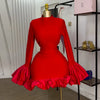 CM.YAYA Women O-neck Long Flare Sleeve Ruffles Mini Dress 2025 Spring Sweet Sexy Birthday Evening Night Party Vestidos Dresses