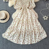 2024 Neues Sommer Blumenmuster Maxikleid Damen Vintage Eckiger Ausschnitt Geraffte Brust Schärpe Bandage Sommerkleid Partykleid