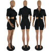 Women Two Piece Shorts Set Outifit Summer Fashion Solid Turn-Down Collar Short Sleeve Shirts Top & Casual Pocket Streetwear Sets