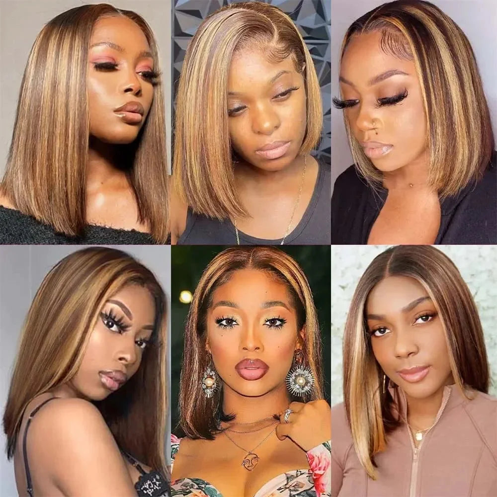 13x4 Transparent Lace Front Bob Wig Human Hair Ombre Honey Blonde 13x4 Wigs 10-16inch  4/27 Colored Transparent Frontal Lace Wig
