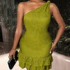 Women's Summer Solid Color One-Shoulder Ruched Hem Slim Fit Elegant Dress
