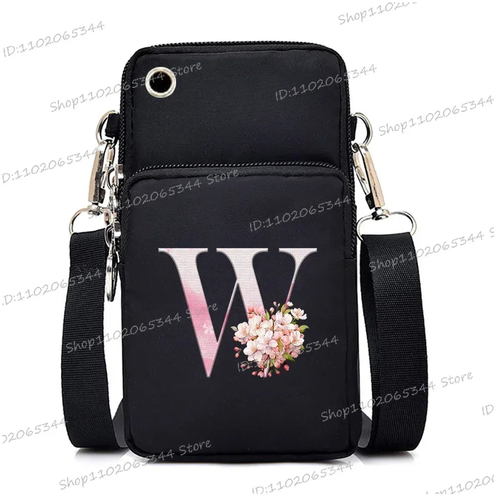 Damen Kuriertasche Kleine Handtasche Umhängetasche Geldbörse für Handy Sakura 26 Alphabet-Druck Münzgeldbörse Damen Kartenhalter